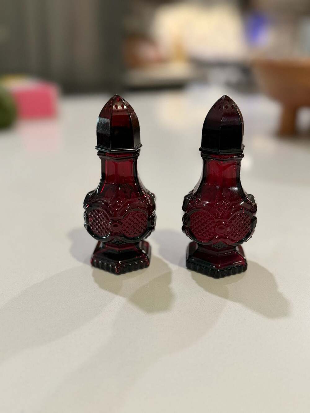 Vintage Avon 1876 Cape Cod Collection Ruby Red Glass Salt and Pepper Shakers
